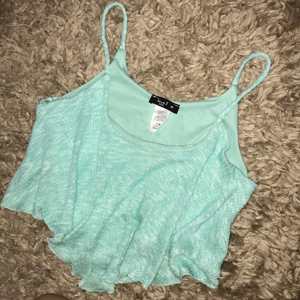 Flowy teal and white crop top